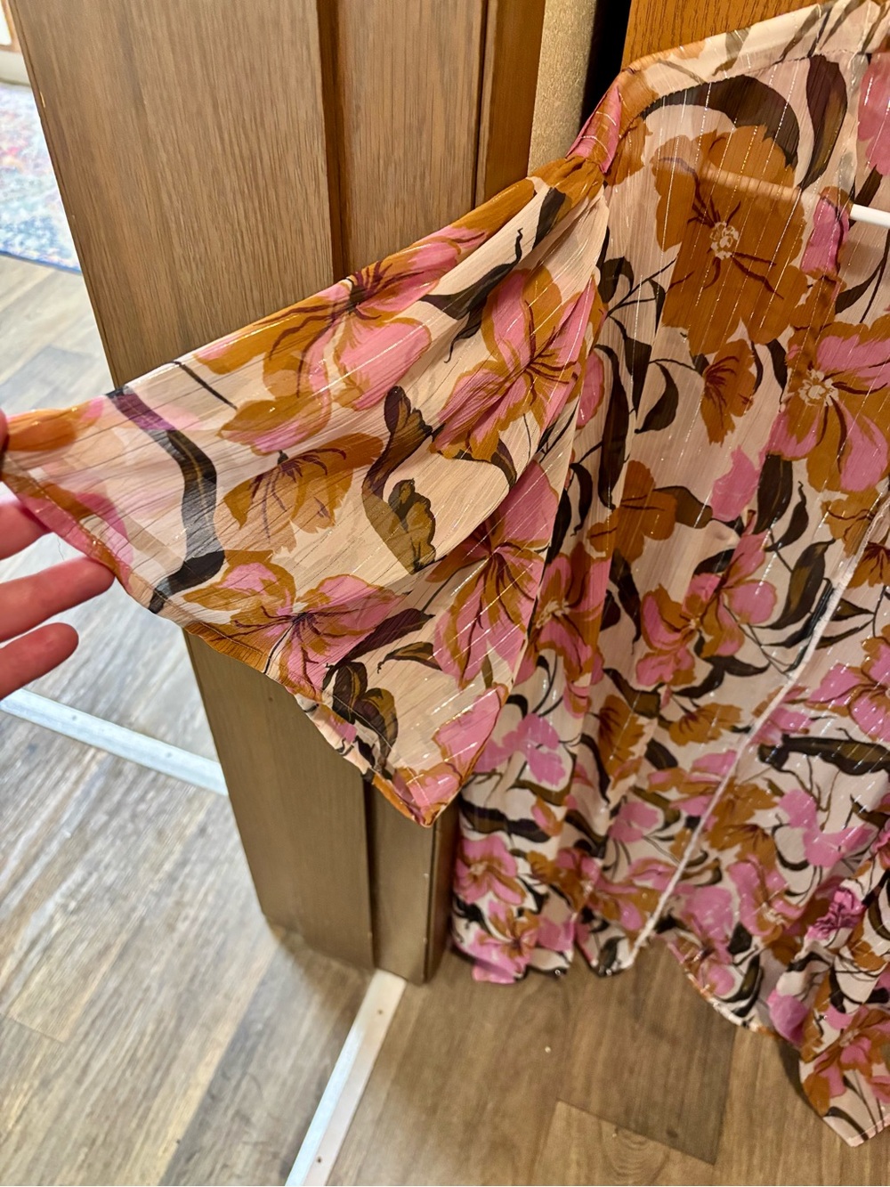 Maurices Floral Open-Front Kimono Cardigan - Pink, Mustard & Black - Picture 3 of 4